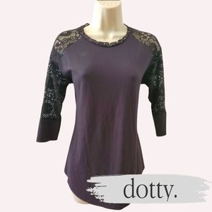 Dotty Black Lace Loose fitting Baseball Tee
